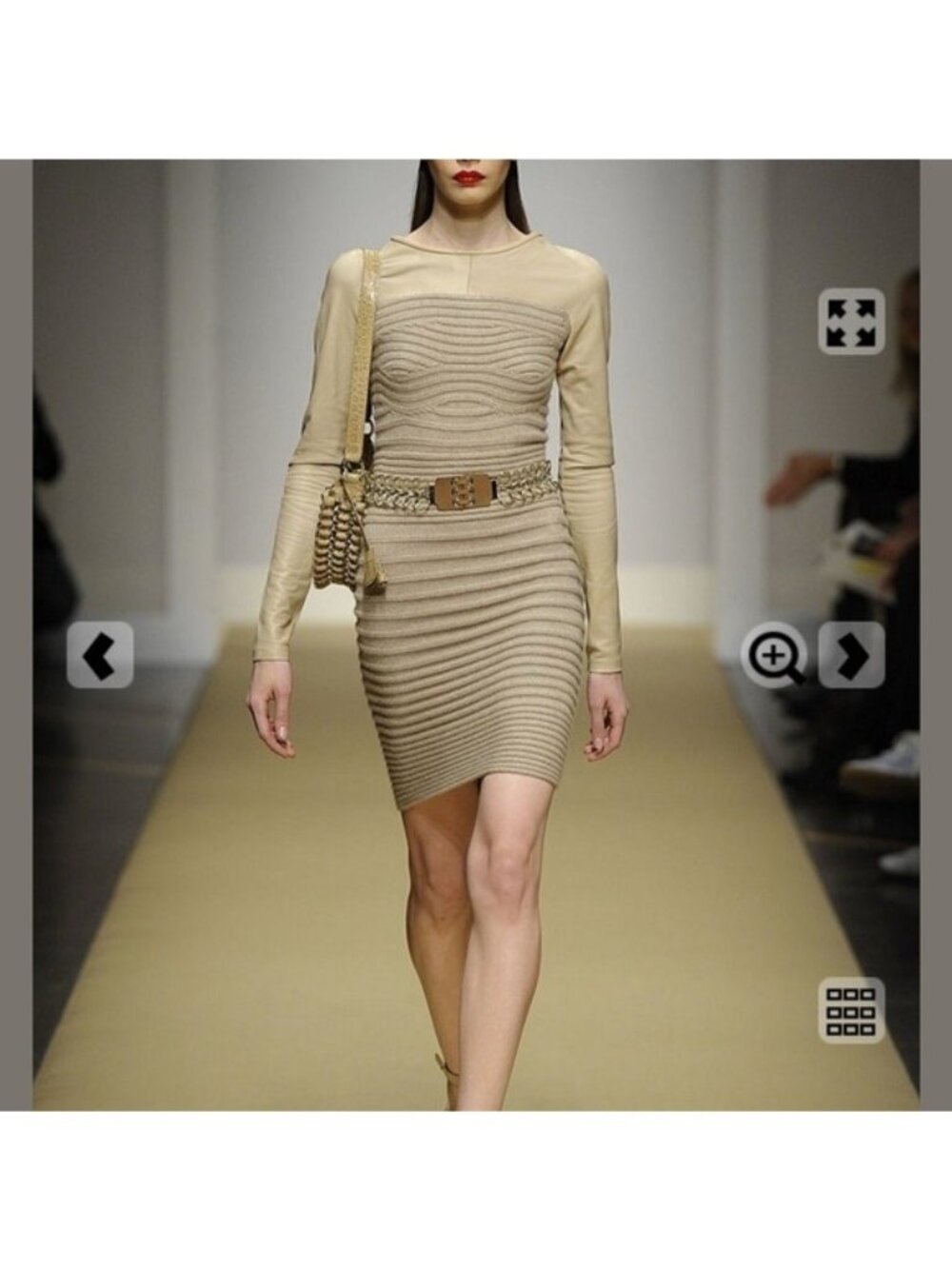 Gianfranco Ferre cashmere knit / lamb leather bodycon dress, Beige